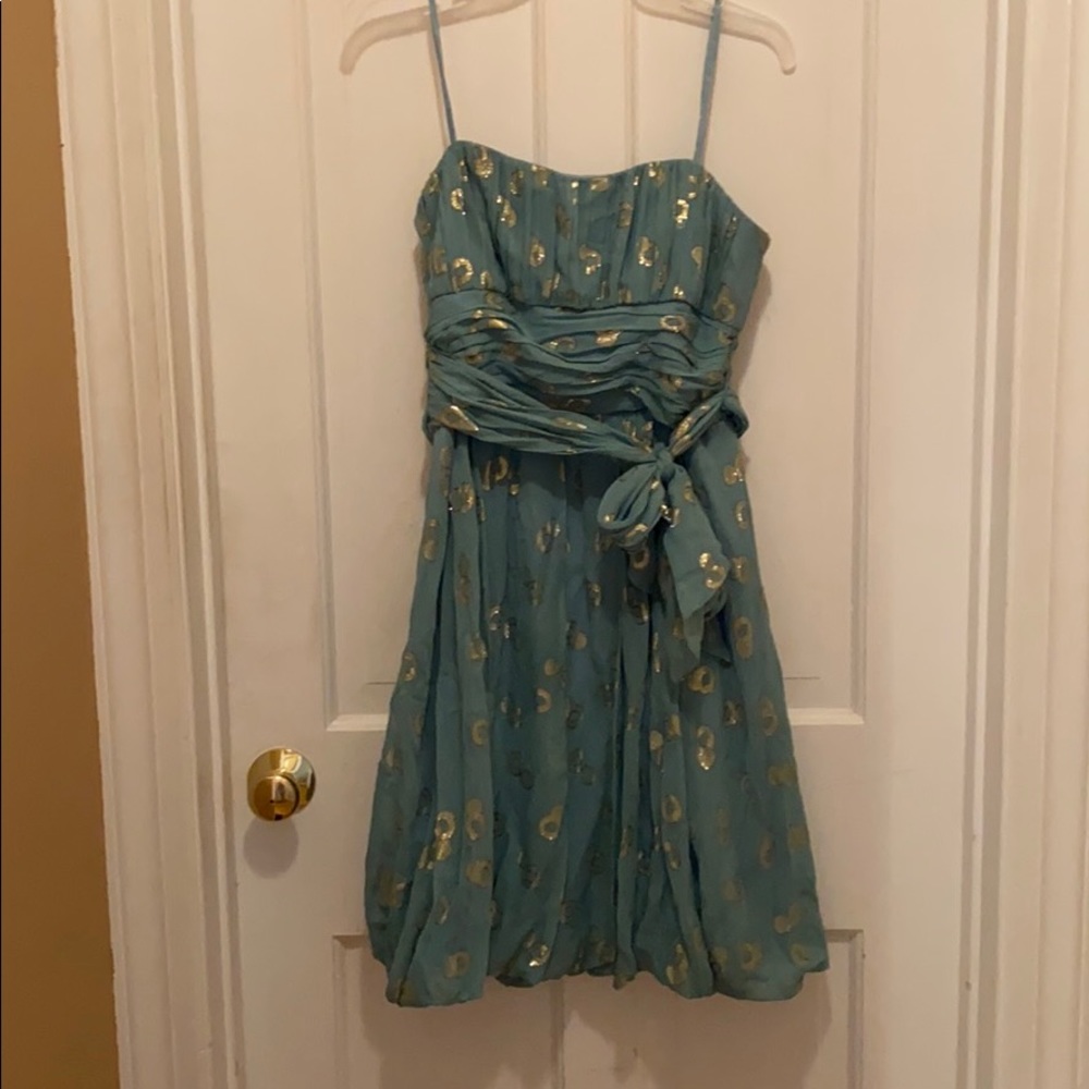 Turquoise and gold dress